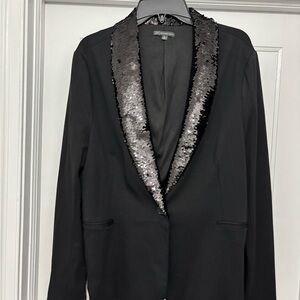 Adrianna Papell Black Blazer with Silver Sequin Trim